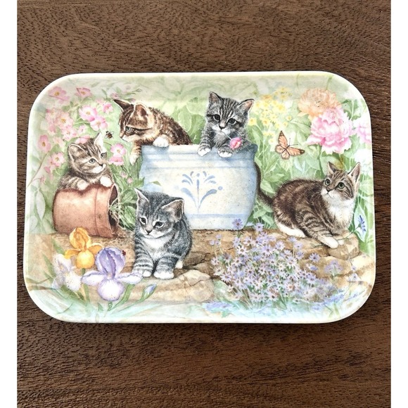 Other - Vintage 80's Kittens Flowers Butterflies Trinket Tray Melamine Rudy Nappi Italy